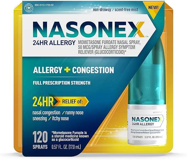 Nasonex 24HR Allergy Nasal Spray, Non-Drowsy, Scent-Free Mist, Allergy Symptoms + Nasal Congestion, Full Prescription Strength, 120 Sprays - Image 1