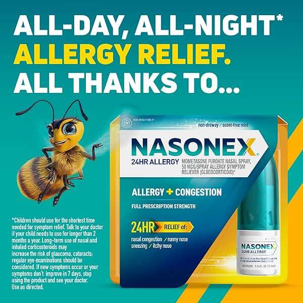 Nasonex 24HR Allergy Nasal Spray, Non-Drowsy, Scent-Free Mist, Allergy Symptoms + Nasal Congestion, Full Prescription Strength, 120 Sprays - Image 2