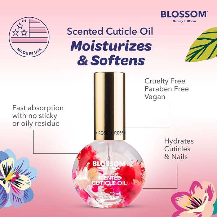 Blossom Cuticle Oil for Nails, Hydrating, Moisturizing, Scented Nail Oil Cuticle Care, Infused with Real Flowers, Made in USA, 0.5 fl. oz, Rose - Image 6