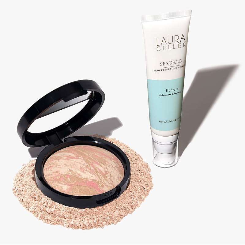 LAURA GELLER NEW YORK Balance-n-Brighten Powder Foundation, Porcelain + Spackle Super-Size Makeup Primer with Hyaluronic Acid, Hydrate - Image 1