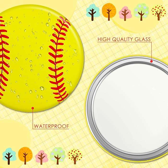 Taiyin 18 Pcs Softball Gifts Mirror for Girls Softball Goodie Bags Stuffers Party Favors Supplies Accessories Round 2.76 Inch Portable Makeup Mirror for End of Season Team Women Gift - Image 4