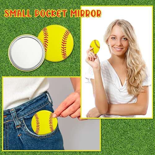 Taiyin 18 Pcs Softball Gifts Mirror for Girls Softball Goodie Bags Stuffers Party Favors Supplies Accessories Round 2.76 Inch Portable Makeup Mirror for End of Season Team Women Gift - Image 6