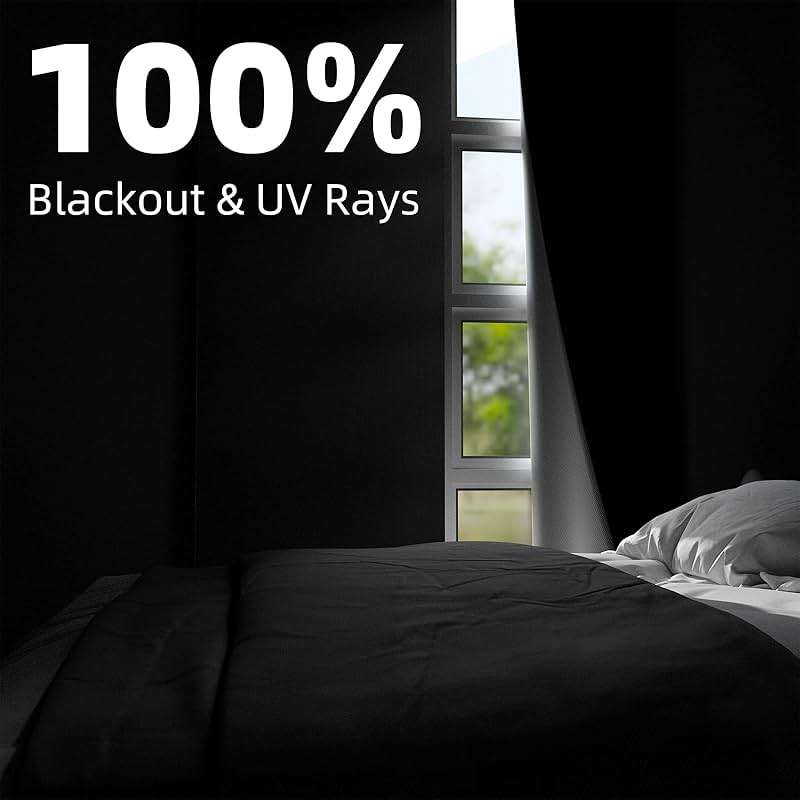 NIGHTON Portable Blackout Curtains 71"×57", Strong Hook and Loop Tape Strips with Adhesive, Cuttable Blackout Window Cover, 100% Black Out Material Blinds for Baby Nursery or Travel - Black - Image 2