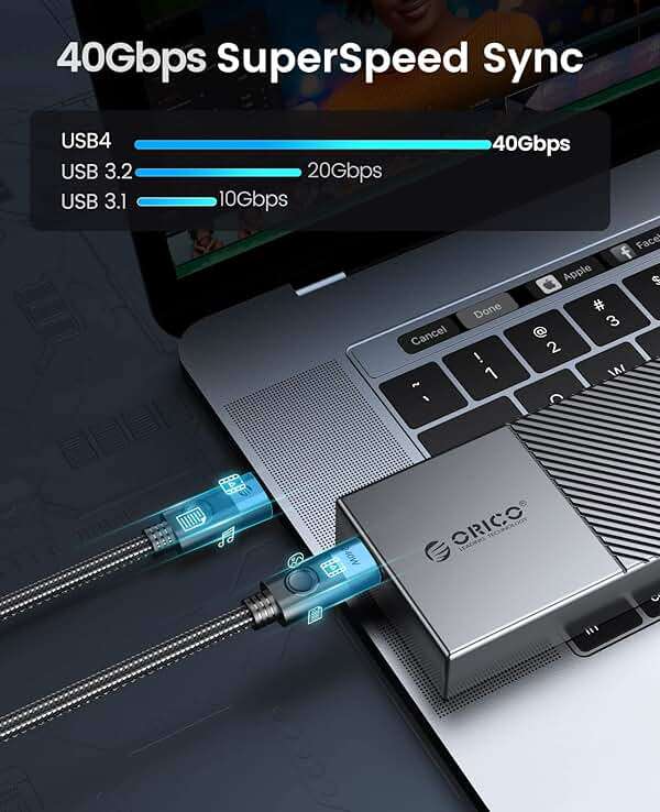 ORICO 1M USB C to USB C Cable, 240W PD 3.1 Charging, 20Gbps Data Transfer, Compatible with Dell, iPad, Pixel, Hub, Docking and More - Image 2