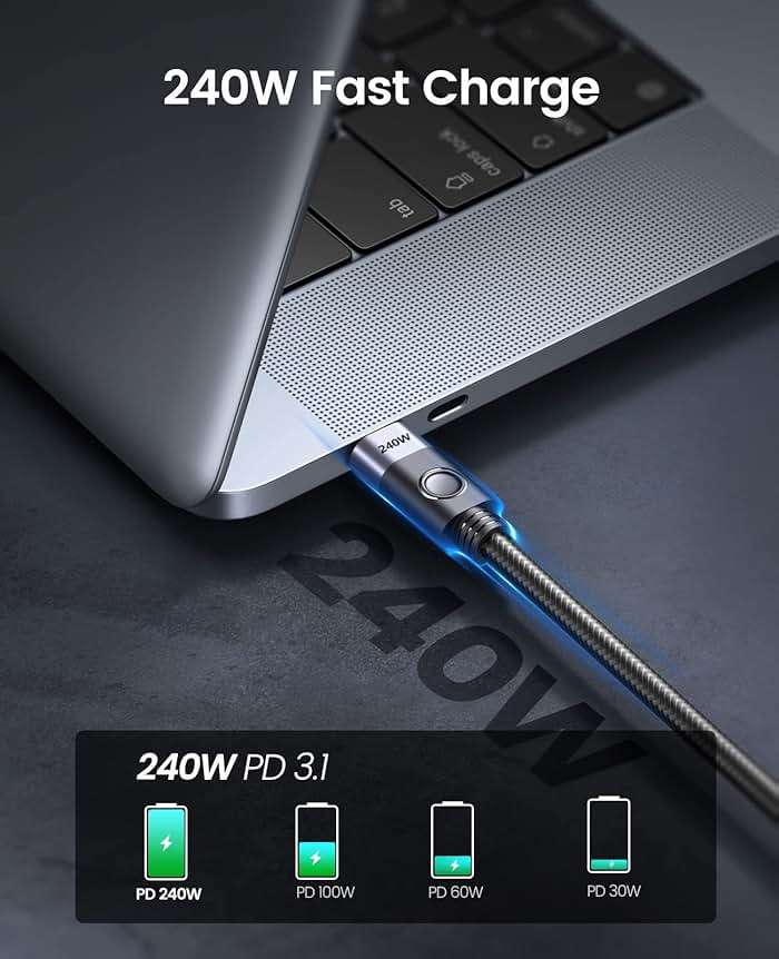 ORICO 1M USB C to USB C Cable, 240W PD 3.1 Charging, 20Gbps Data Transfer, Compatible with Dell, iPad, Pixel, Hub, Docking and More - Image 3