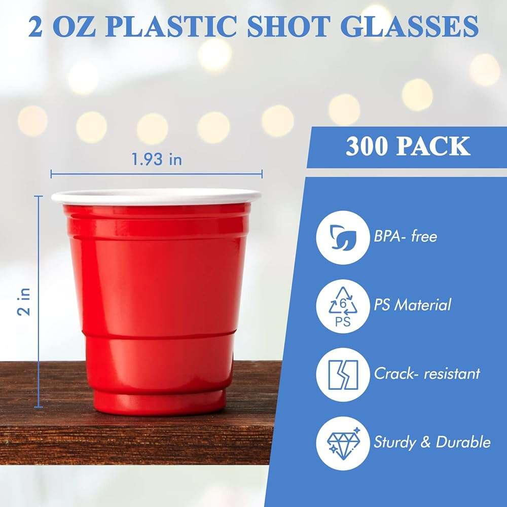 Lilymicky 300 PACK 2 oz Plastic Shot Glasses, Red Disposable Shot Cups, Mini Red Shot Cups, 2 oz Party Cups for Halloween Christmas Party - Image 3