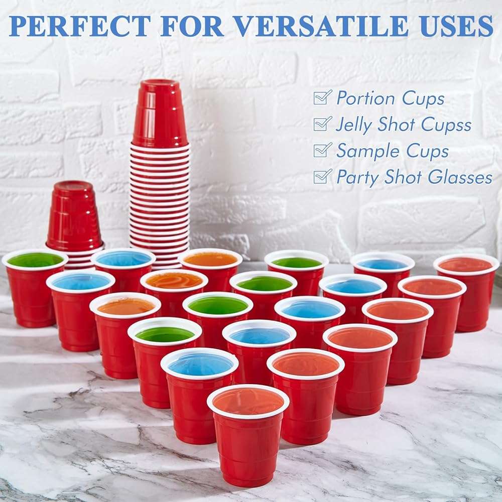 Lilymicky 300 PACK 2 oz Plastic Shot Glasses, Red Disposable Shot Cups, Mini Red Shot Cups, 2 oz Party Cups for Halloween Christmas Party - Image 6