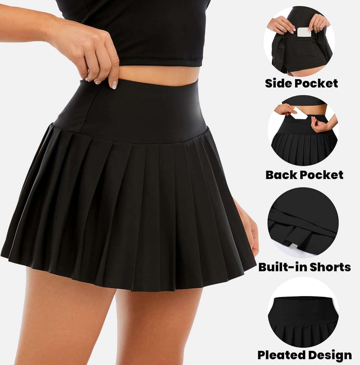 SANGTREE Women Tennis Skirt Pleated Athletic Skorts with Pockets Girls High Waisted Workout Pickleball Shorts - Image 5