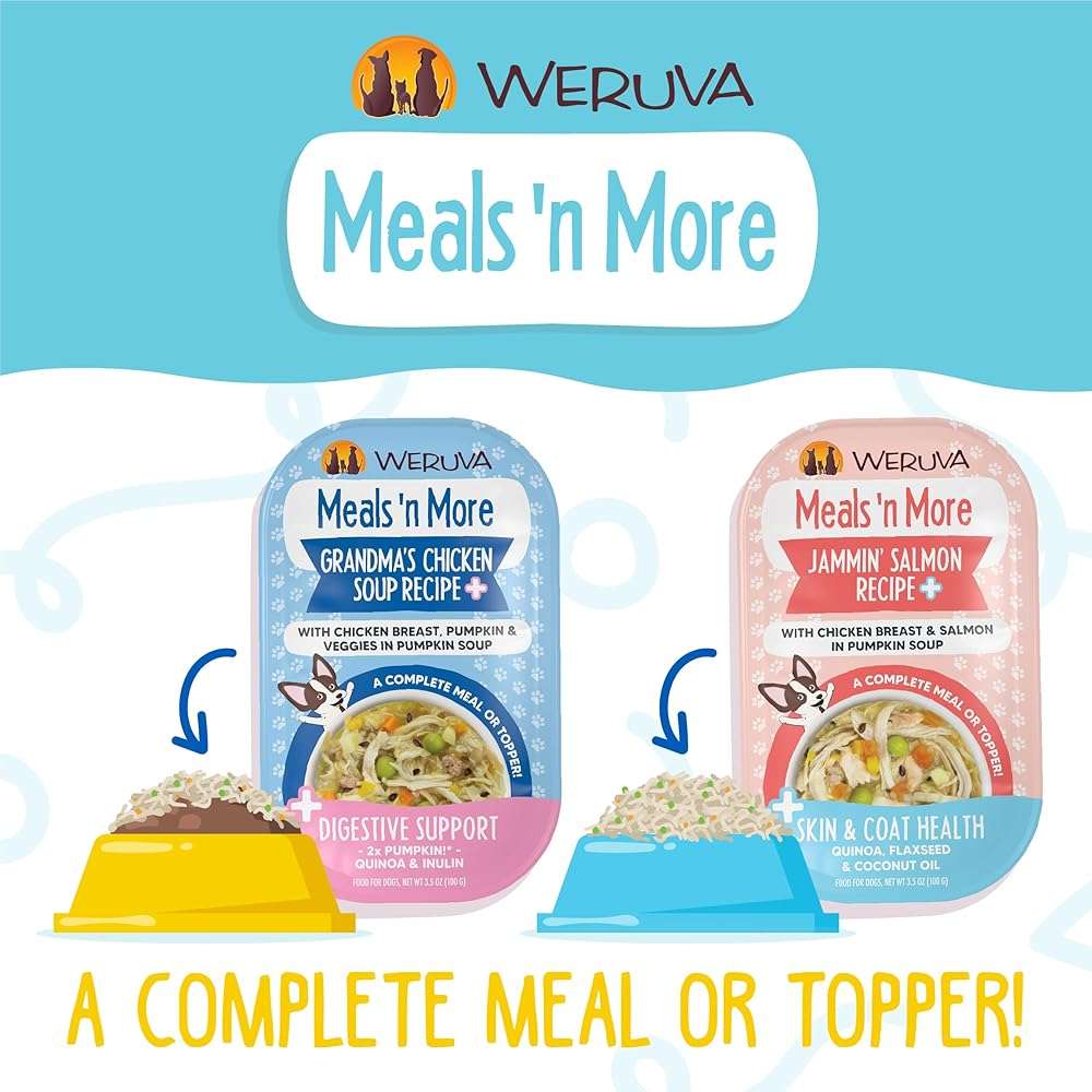 Weruva Meals 'n More Natural Wet Dog Food, Woof Woof Floof! Skin & Coat Health Variety Pack, 3.5oz Cup (Pack of 10) - Image 7
