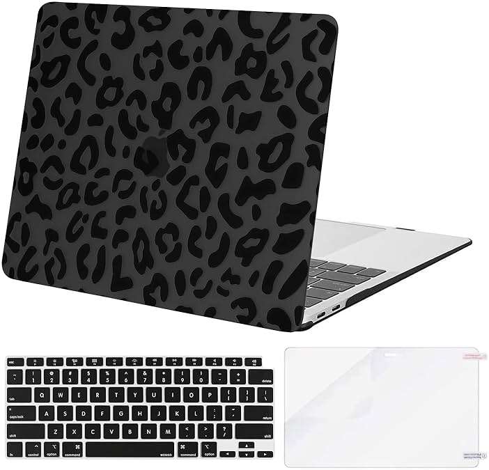 MOSISO Compatible with MacBook Air 13 inch Case 2022 2021 2020 2019 2018 Release A2337 M1 A2179 A1932 Retina Display, Plastic Leopard Grain Hard Shell Case&Keyboard Cover&Screen Protector, Black - Image 1