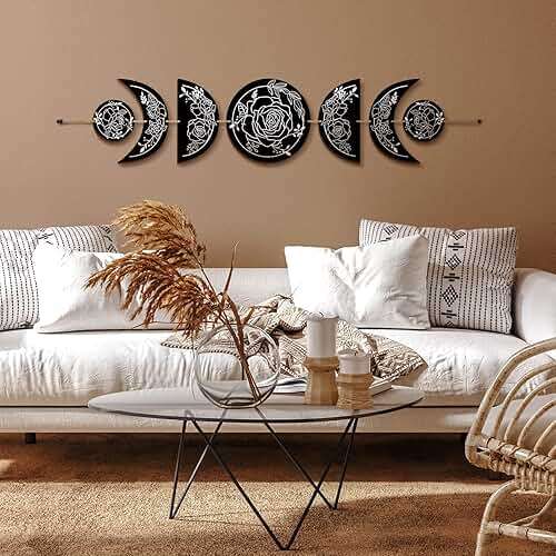 BBTO Boho Wall Decoration Moon Phases Wall Art Stars Moon Decoration Minimalist Room Wooden Gothic Witchy Door Pediments Hanging Sign(Black, White) - Image 4