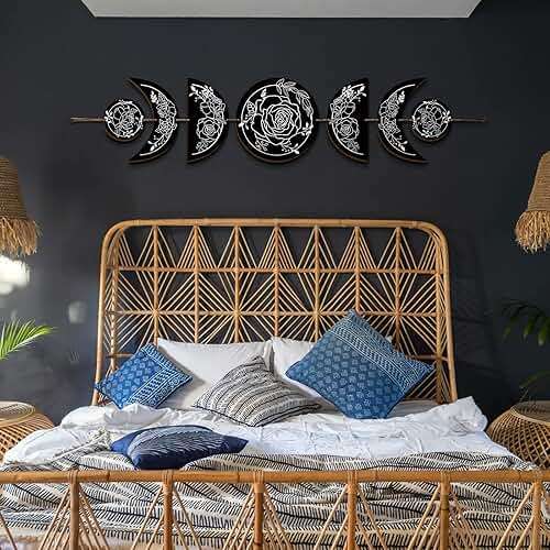 BBTO Boho Wall Decoration Moon Phases Wall Art Stars Moon Decoration Minimalist Room Wooden Gothic Witchy Door Pediments Hanging Sign(Black, White) - Image 5