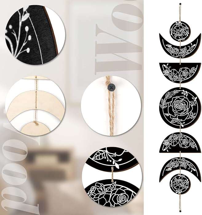 BBTO Boho Wall Decoration Moon Phases Wall Art Stars Moon Decoration Minimalist Room Wooden Gothic Witchy Door Pediments Hanging Sign(Black, White) - Image 7