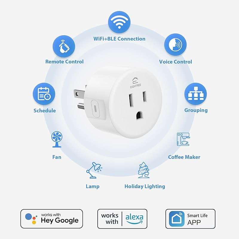 EIGHTREE Smart Plug, WiFi Outlet Works with Alexa & Google Home, Smart Home Socket with Remote Control & Timer Function, 2.4GHz WiFi Only, 4 Packs - Image 2