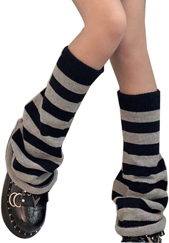 JUENAWMIU Women Girl Flared Leg Warmers Striped Knit Socks Over Knee Wide Leg Warm Knitted Pile Elephant Socks - Image 1