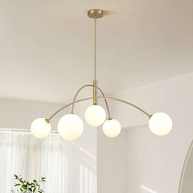 Fulesi Gold Chandelier 5-Light Glass Globe, Contemporary Mid Century Modern Sputnik Pendant Light Adjustable Brass Chandelier for Dining Room Living Room Entryway - Image 1