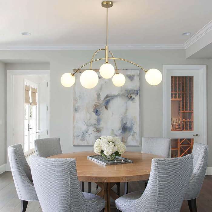 Fulesi Gold Chandelier 5-Light Glass Globe, Contemporary Mid Century Modern Sputnik Pendant Light Adjustable Brass Chandelier for Dining Room Living Room Entryway - Image 6
