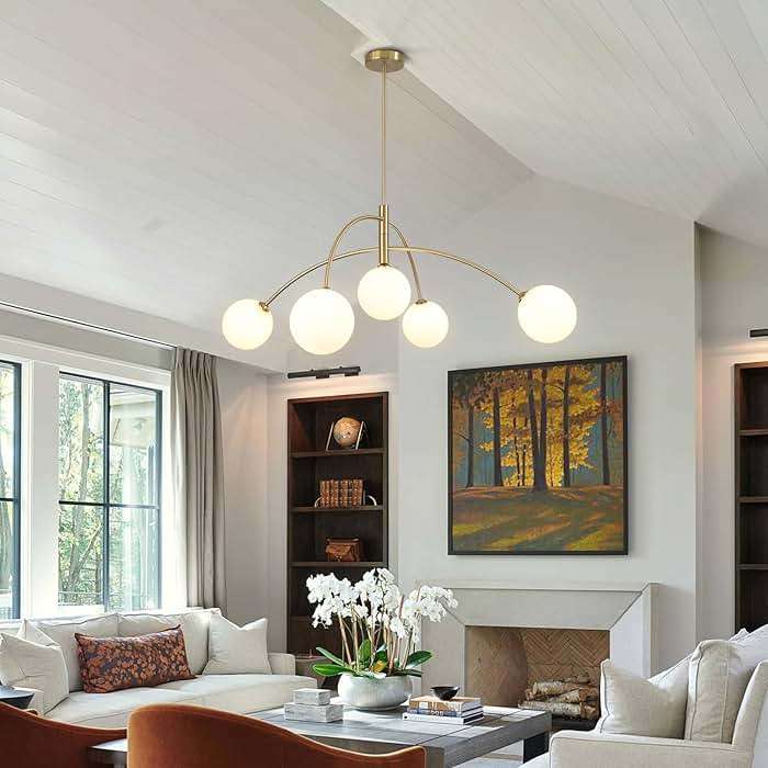 Fulesi Gold Chandelier 5-Light Glass Globe, Contemporary Mid Century Modern Sputnik Pendant Light Adjustable Brass Chandelier for Dining Room Living Room Entryway - Image 7