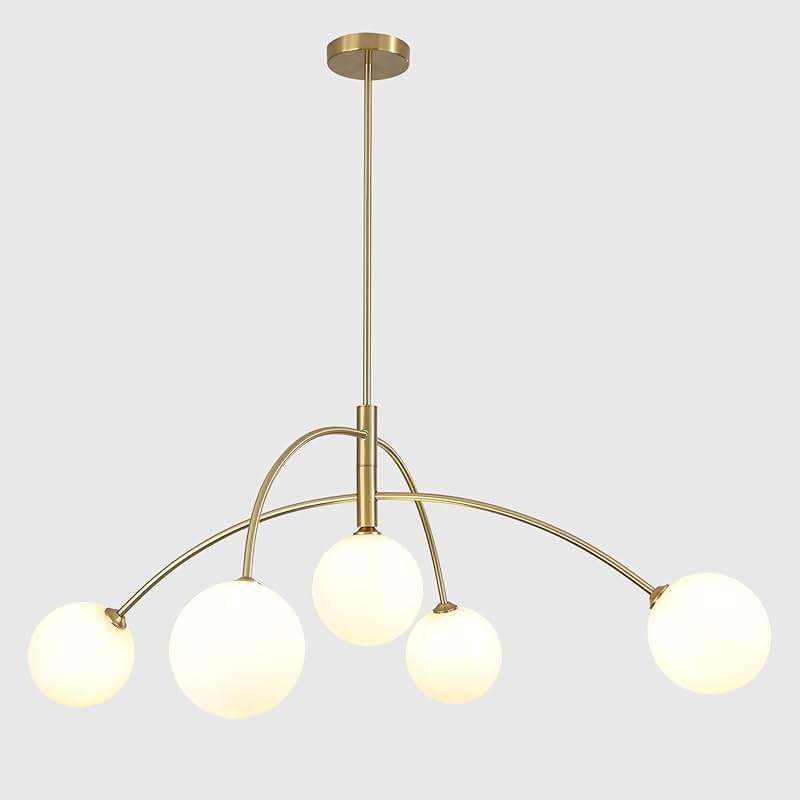 Fulesi Gold Chandelier 5-Light Glass Globe, Contemporary Mid Century Modern Sputnik Pendant Light Adjustable Brass Chandelier for Dining Room Living Room Entryway - Image 9