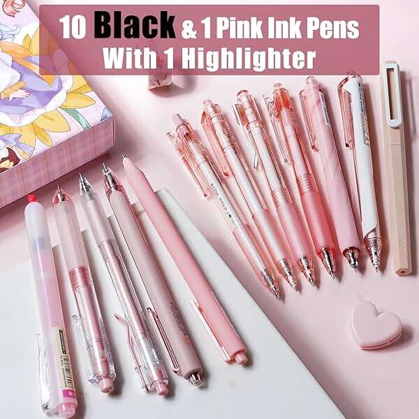 Four Candies Rose Series Gel Pens, Cute Writing Pens with Black & Pink Ink, 0.5 mm Smooth Fine Point, School Office Supplies Girly Stationery Aesthetic Desk Accessories for Women, Set of 12 - Image 2