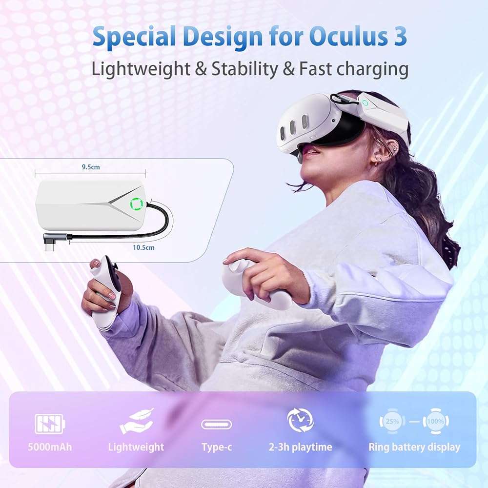 Battery Pack for Meta Quest 3/2, 5000mAh Extended Battery Charger for Oculus Quest 3/Quest 2, Lightweight VR Accessory Compatible with Original & Elite Strap – Double Playtime - Image 9