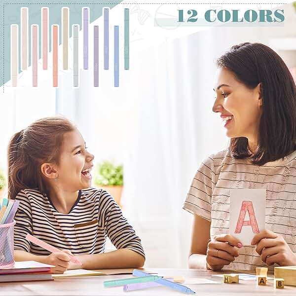 Meanplan 24 Pcs Aesthetic Cute Highlighters Double Ended Highlighter Mild Assorted Colors Pastel Highlighter with Soft Chisel Tip Pastel Markers No Bleed for Journal School(Vivid Color, Classical) - Image 6