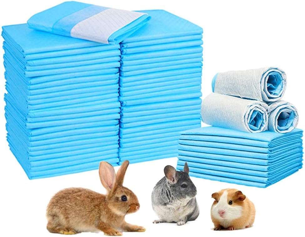 Amakunft Rabbit Pee Pads, Pet Toilet/ Potty Training Pads, Super Absorbent Guinea Pig Disposable Diaper for Hedgehog, Hamster, Chinchilla, Cat, Reptile and Other Small Animal (50pcs-18 x13, Blue) - Image 1