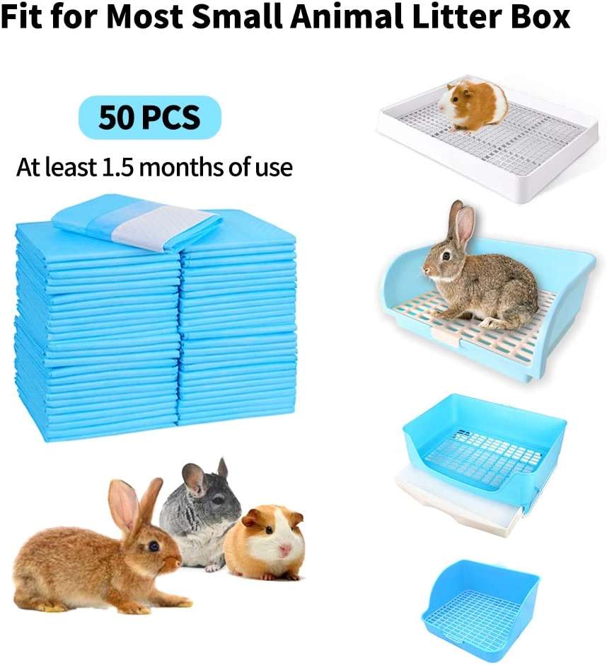Amakunft Rabbit Pee Pads, Pet Toilet/ Potty Training Pads, Super Absorbent Guinea Pig Disposable Diaper for Hedgehog, Hamster, Chinchilla, Cat, Reptile and Other Small Animal (50pcs-18 x13, Blue) - Image 3