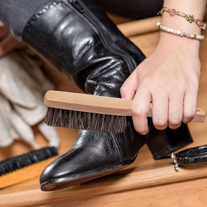 TAKAVU 10.2” Horsehair Brush, Hat Brush, Shoe Brush, Long Handle Felt Hat Cleaner, Soft Bristle Dusting Brush for Lint, Pet Hair – Wooden Wardrobe Brush for Hats, Suits, Upholstery - Image 2