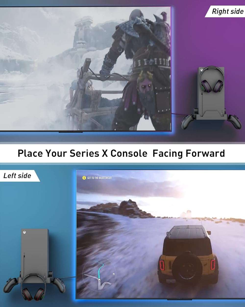 Wall Mount for Xbox Series X - Sturdy Wall Shelf Kit with 2 Controller Holders & 1 Headset Hook, Space Saving, Dual Ventilation Design, Easy Installation, Securely Mount Xbox Console Near or Behind TV - Image 2