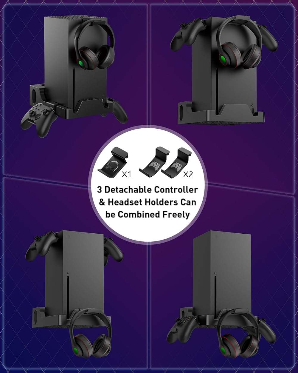 Wall Mount for Xbox Series X - Sturdy Wall Shelf Kit with 2 Controller Holders & 1 Headset Hook, Space Saving, Dual Ventilation Design, Easy Installation, Securely Mount Xbox Console Near or Behind TV - Image 5
