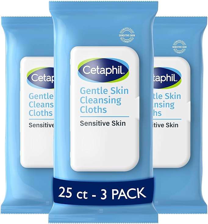 Cetaphil Face and Body Wipes, Gentle Skin Cleansing Cloths, 25 Count (Pack of 3), for Dry, Sensitive Skin, Flip Top Closure, Great for the Gym, Travel, in the Car, Hypoallergenic, Fragrance Free - Image 1