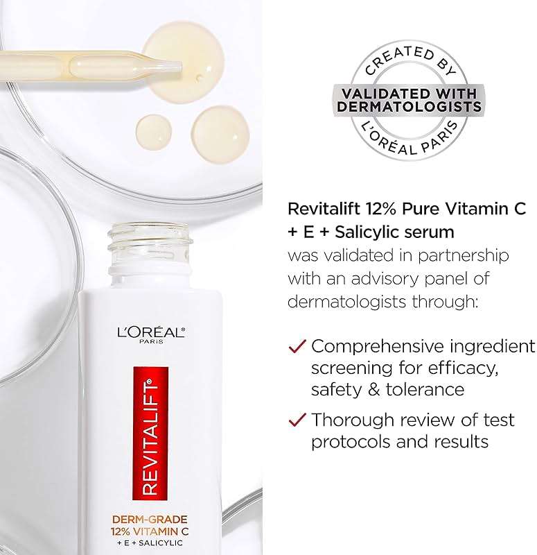 L'Oreal Paris Revitalift 12% Pure Vitamin C Serum, Brightening Serum For Face with Vitamin E, Salicylic Acid, 1 oz + Moisturizer Sample - Image 11