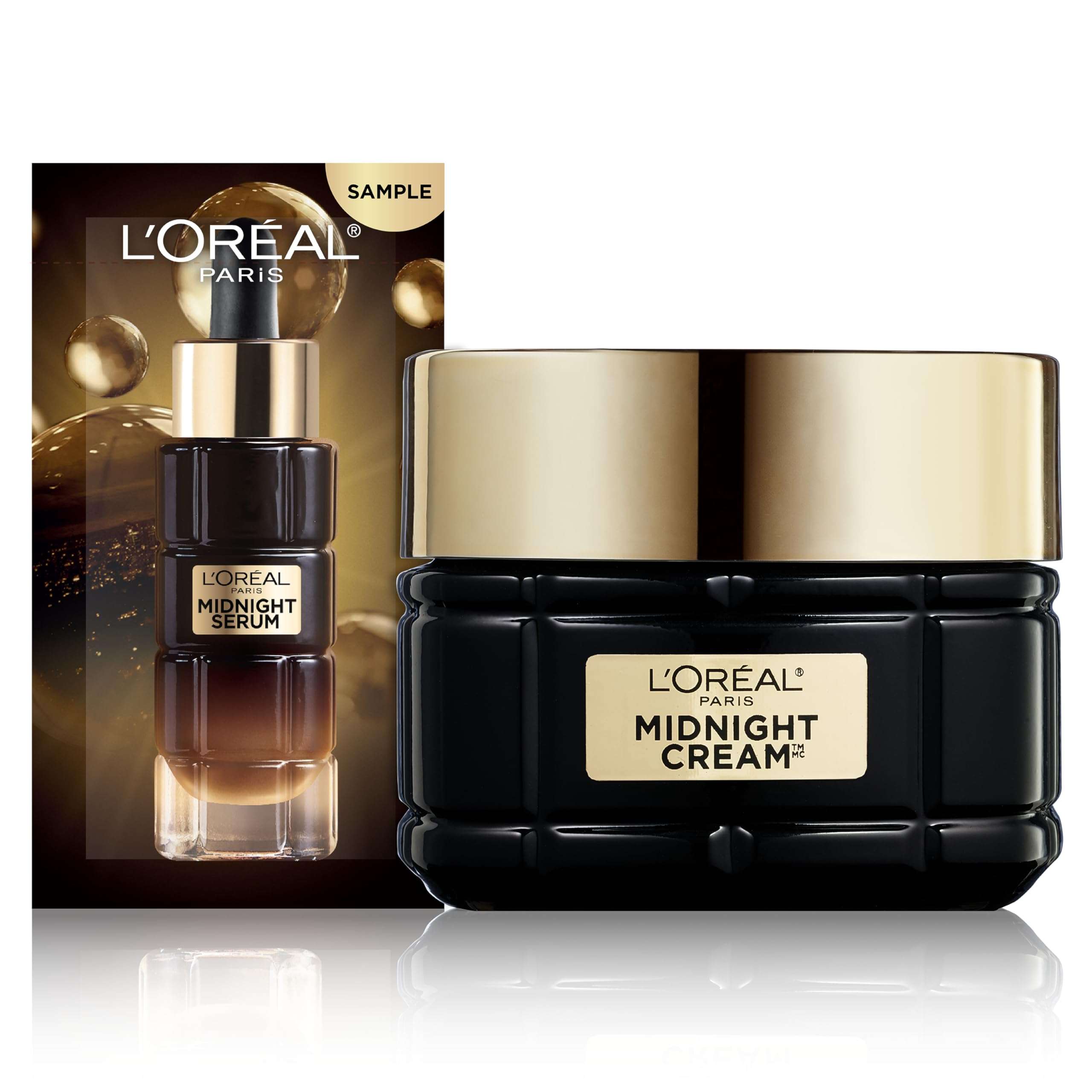 L'Oreal Paris Age Perfect Anti-Aging Midnight Cream, Face Moisturizer with Shea Butter to Reduce Wrinkles and Firm Skin, 1.7oz + Serum Sample - Image 1
