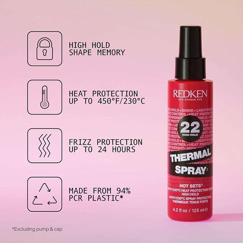 Redken Thermal Spray 22 High Hold - Thermal Heat Protectant and Setting Mist, For Curling and Flat Irons, Lasting Frizz Control & Protects Against Heat Damage - Image 2