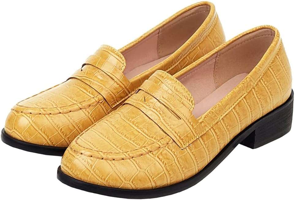 Elbslutt Women's Patent Leather Loafers Low Chunky Heel Slip On Pumps Round Toe Casual Shoes - Image 6