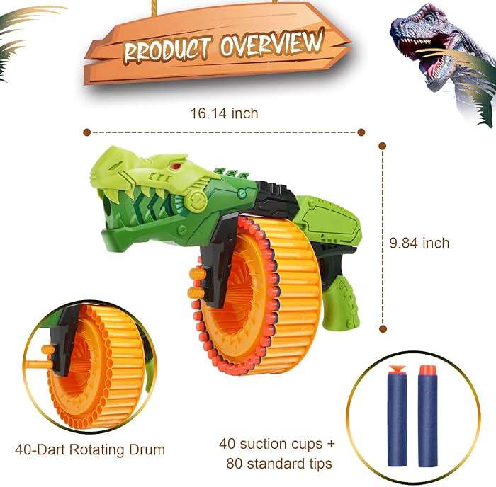 Toy Gun Toy Foam Blasters with 120 Foam Bullets, 40-Dart Rotating Drum, Foam Dart Gun Shooting Game for Indoor Outdoor Activity, Dinosaur Toys Birthday Xmas Gifts for Kids, Teens, Adults 6+ - Image 3