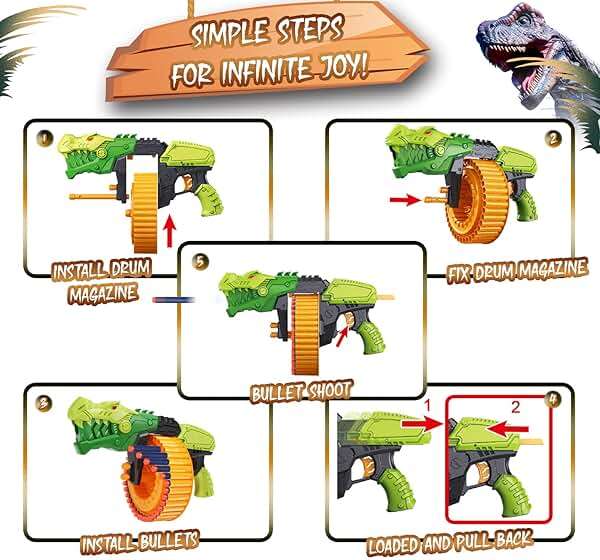 Toy Gun Toy Foam Blasters with 120 Foam Bullets, 40-Dart Rotating Drum, Foam Dart Gun Shooting Game for Indoor Outdoor Activity, Dinosaur Toys Birthday Xmas Gifts for Kids, Teens, Adults 6+ - Image 4