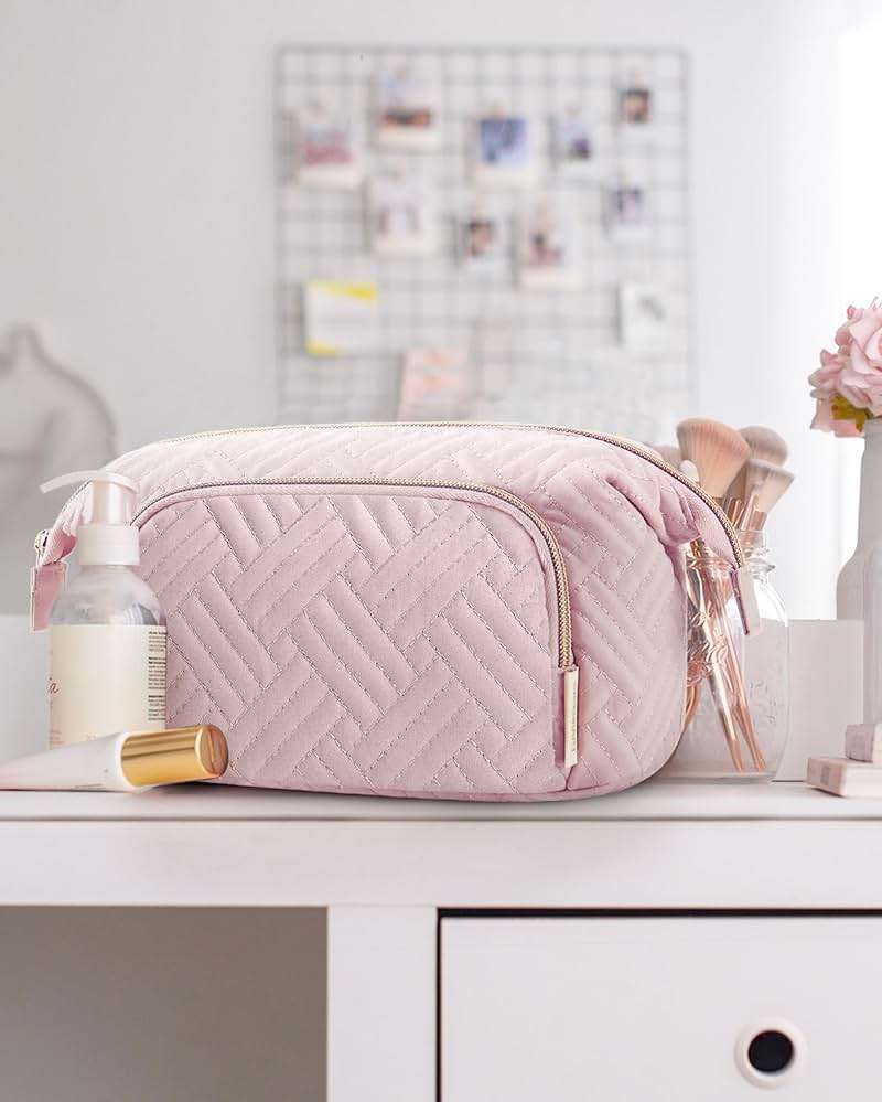 BAGSMART Travel Makeup Bag, Cosmetic Bag Make Up Organizer Case,Large Wide-open Pouch for Women Purse for Toiletries Accessories Brushes Pink - Image 7