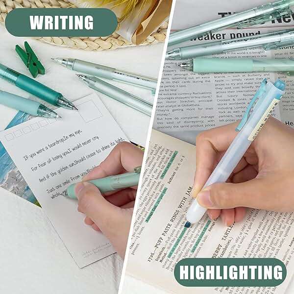 Four Candies Forest Series Gel Pens, Black & Green Ink Fine Point Smooth Writing Pens and Highlighter Set, Teal Office Supplies Back to School Stationery, Set of 12 - Image 7