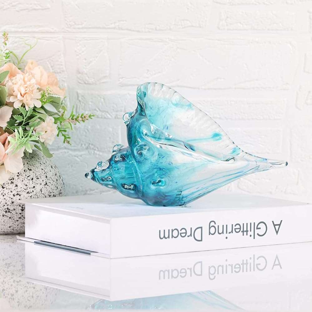 Hand-blown glass conch sculpture, modern green sea glass art decorative conch statue, coastal decor shell sculpture, suitable for living room TV cabinets, offices, shelf decorations and ornaments. - Image 4