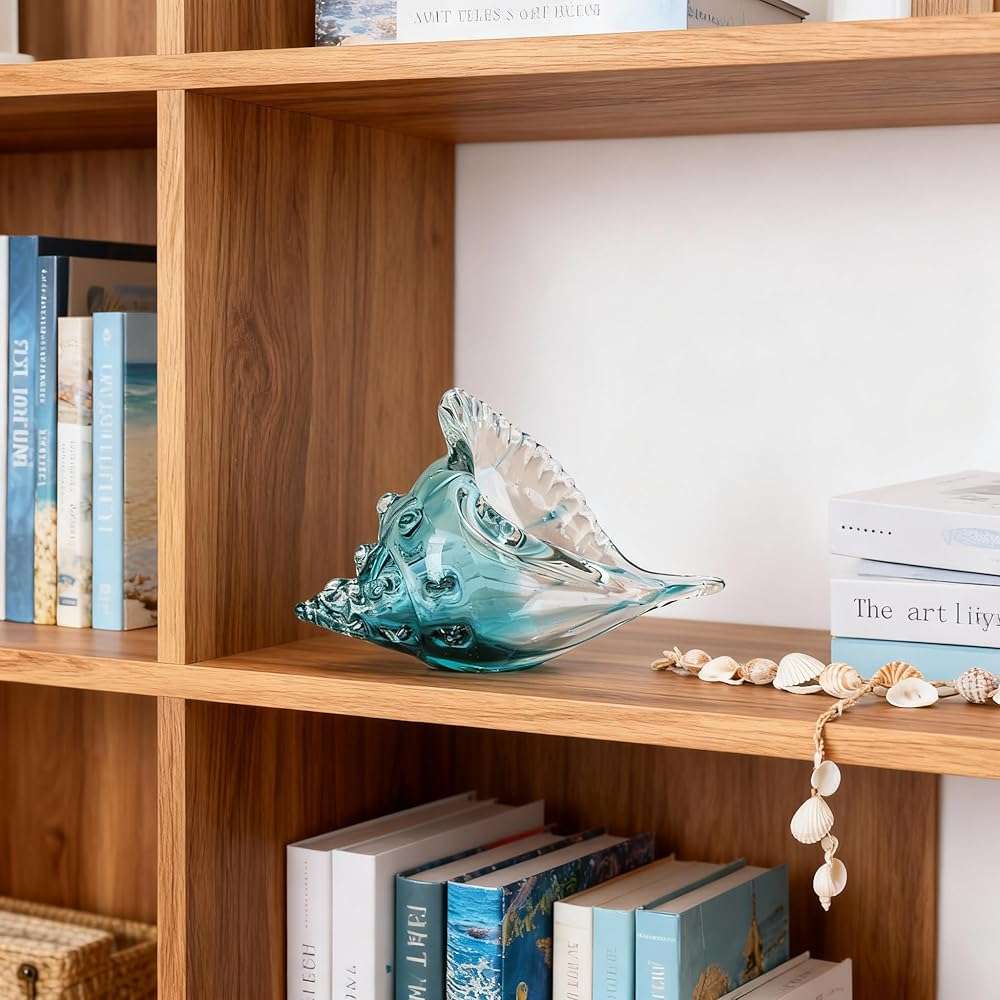 Hand-blown glass conch sculpture, modern green sea glass art decorative conch statue, coastal decor shell sculpture, suitable for living room TV cabinets, offices, shelf decorations and ornaments. - Image 5