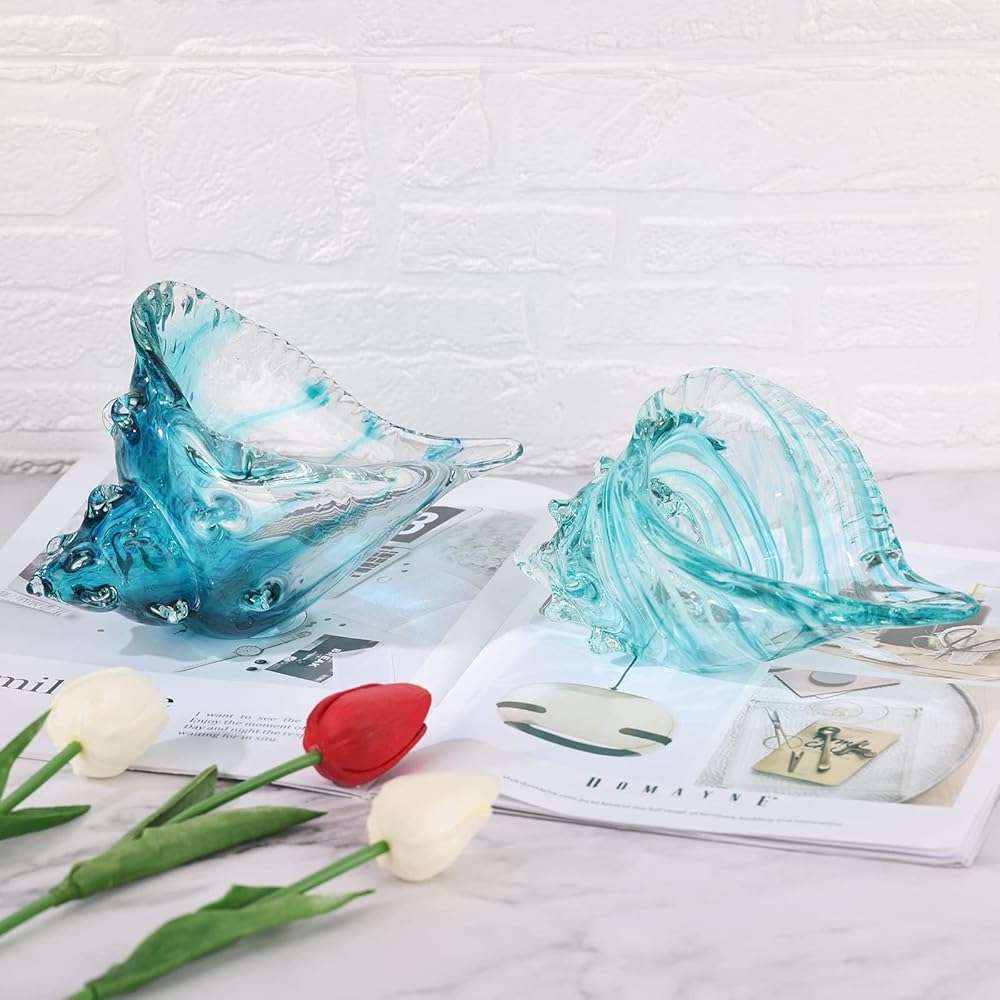 Hand-blown glass conch sculpture, modern green sea glass art decorative conch statue, coastal decor shell sculpture, suitable for living room TV cabinets, offices, shelf decorations and ornaments. - Image 7