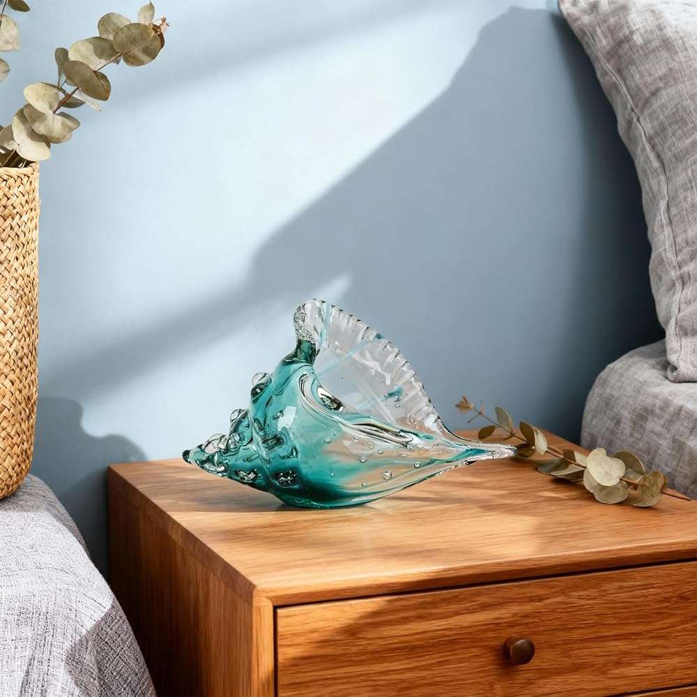 Hand-blown glass conch sculpture, modern green sea glass art decorative conch statue, coastal decor shell sculpture, suitable for living room TV cabinets, offices, shelf decorations and ornaments. - Image 9