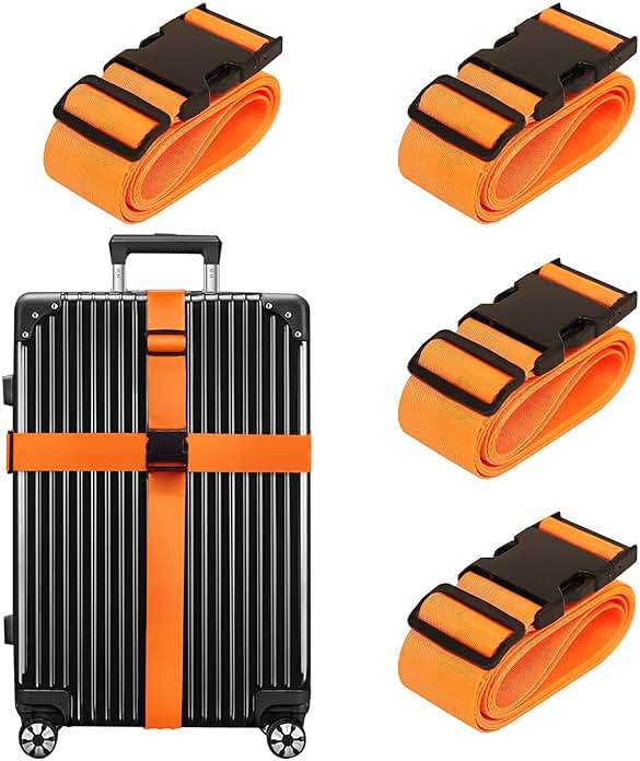 Luggage Straps for Suitcases TSA Approved Travel Belt 4 Pack by Chelmon(Orange) - Image 1