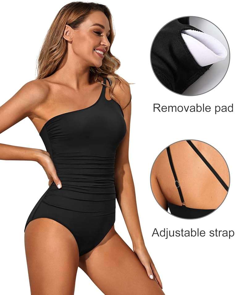 Holipick One Shoulder One Piece Swimsuit for Women Tummy Control Bathing Suits Modest Full Coverage Keyhole Swimwear - Image 2