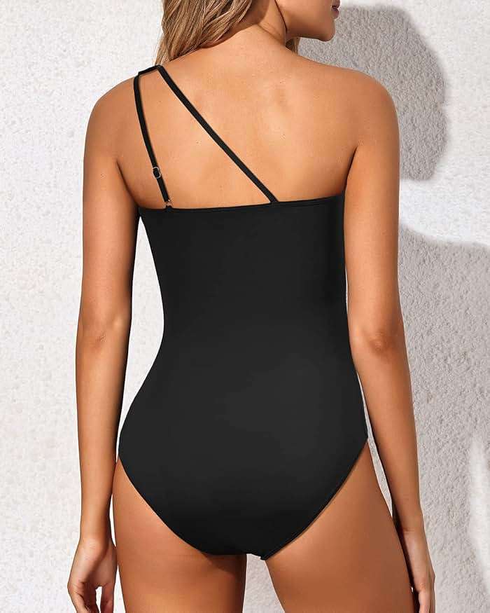 Holipick One Shoulder One Piece Swimsuit for Women Tummy Control Bathing Suits Modest Full Coverage Keyhole Swimwear - Image 3