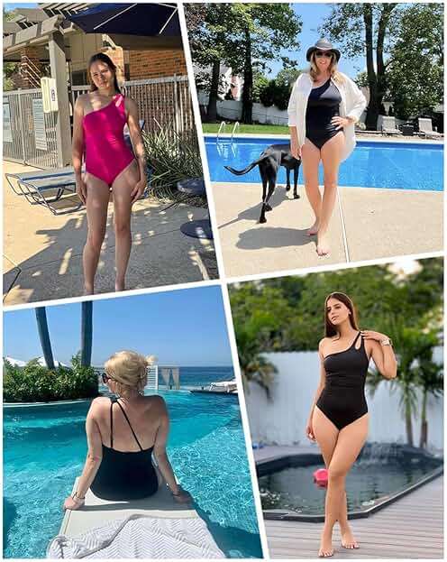 Holipick One Shoulder One Piece Swimsuit for Women Tummy Control Bathing Suits Modest Full Coverage Keyhole Swimwear - Image 6