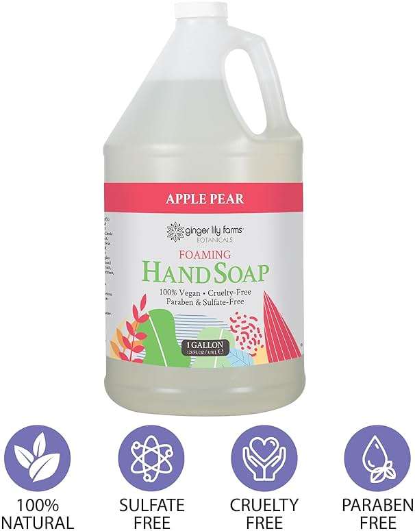 Ginger Lily Farms Botanicals All-Purpose Foaming Hand Soap Refill, 100% Vegan & Cruelty-Free, Apple Pear Scent, 1 Gallon (128 fl oz) - Image 4