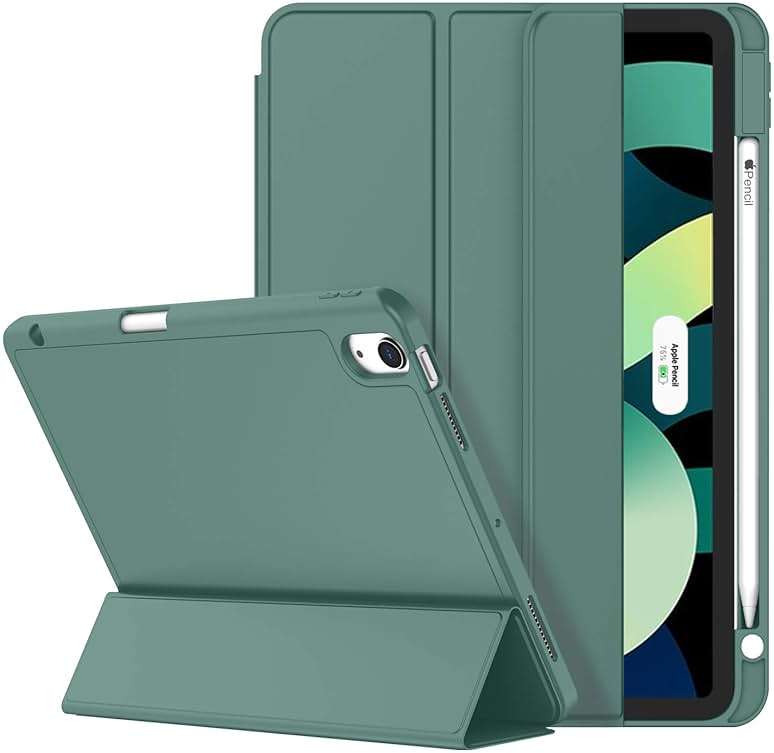 ZryXal iPad Air 11 Inch Case M4 2026/ M3 (2025)/ M2 (2024), iPad Air 5th (2022)/ 4th Generation (2020) 10.9 Inch - Smart Cover with Pencil Holder and Soft TPU Back, Auto Wake/Sleep(New Midnight Green) - Image 1